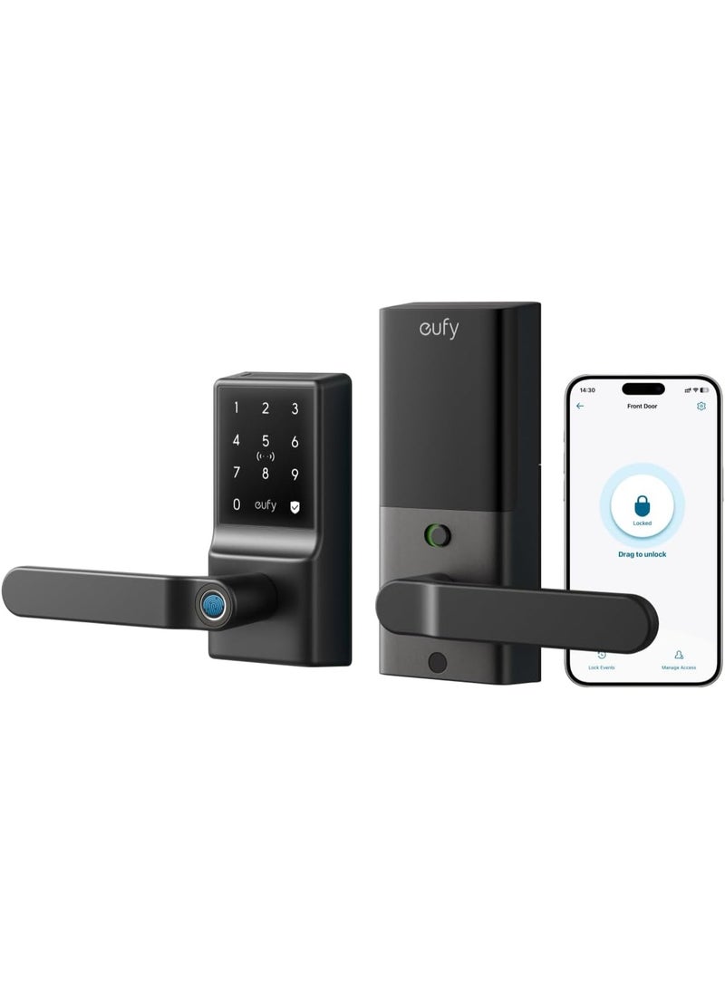 eufy Security Smart Lever Lock C33, Keyless Fingerprint Door Lock with Lever, Integrated Wi-Fi, Remote Control via App, Biometric Entry Knob, Auto-Locking, IP53 Waterproof, Nickel (2025 New Version) - Image 1
